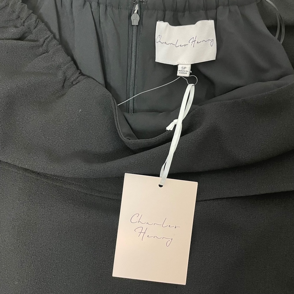 Charles Henry Off Shoulder Ruffle Black Mini Dress - Picture 6 of 7